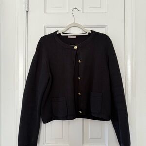 J. Crew Black Cropped Knit Cardigan Sweater
